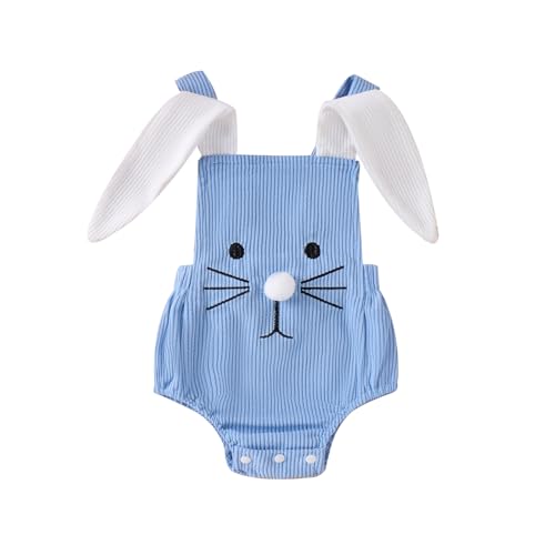 Gueuusu My First Easter Baby Boy Girl Outfit Bunny Costume Rabbit Ear Sleeveless Romper Overalls Infant Rabbit Cosplay Outfit (Blue, 12-18 Months)