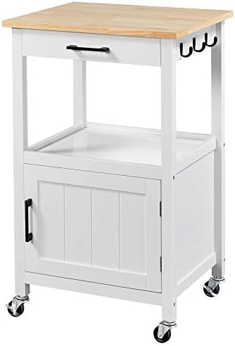 Yaheetech Rolling Kitchen Island with Single Door Cabinet and Storage Shelf, Kitchen Cart with Drawer on Swivel Wheels for Dining Room/Living Room, 18"x22"x35"H, White