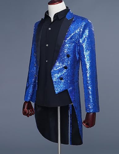 ONAXTDA Men's Sequin Tailcoat Slim Fit Shiny Peak Lapel Party Show Tux Dress Coat for Stage Performance3