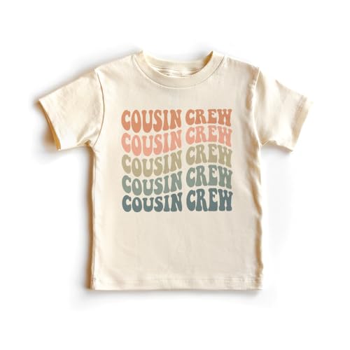Groovy Wavy Stacked Cousin Crew Toddler Shirts - Matching Retro Shirts For Cousin - Cute Boys & Girls Natural Toddler Youth Graphic Tee