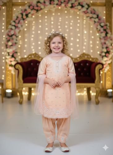 Image of A.T.U.N. (ALL THINGS UBER NICE) Girls Elegant Thread Embroidered Salwar Suit Set with Dupatta | Premium 3 Piece Traditional Ethnic Outfit for Festive Functions & Celebrations