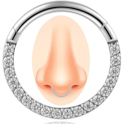 Showself 16G Septum Rings Septum Clicker Clear Cubic Zirconia Septum Jewelry Surgical Steel 16 Gauge Daith Hoop Earrings Daith Piercing Jewelry (8mm) Cover