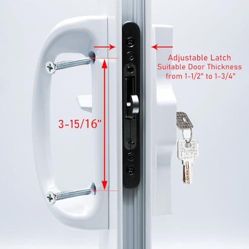 Patio Sliding Door Handle Set with Mortise Lock, Perfect Replacement Sliding Door Handle with Key Lock Fits Patio Doors Thickness 1-1/2\" to 1-3/4\", 3-15/16\" Screw Hole Spacing, Reversible Design