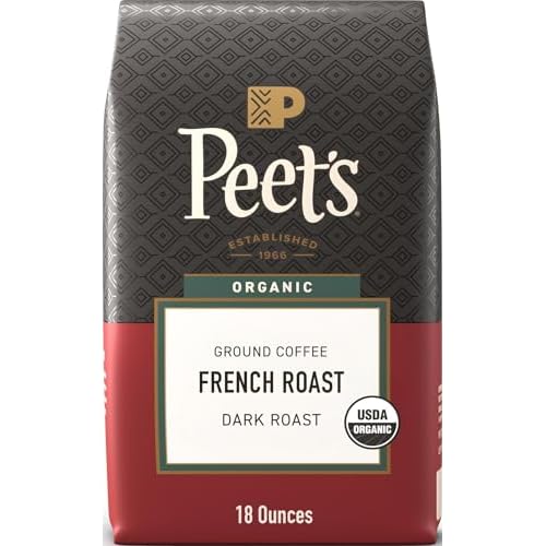 Peet’s Coffee Ground Coffee Dark Roast, Organic French Roast, 18 Ounces