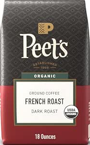 Peet's Organic French Roast Ground Coffee, Dark Roast, 18 Ounces