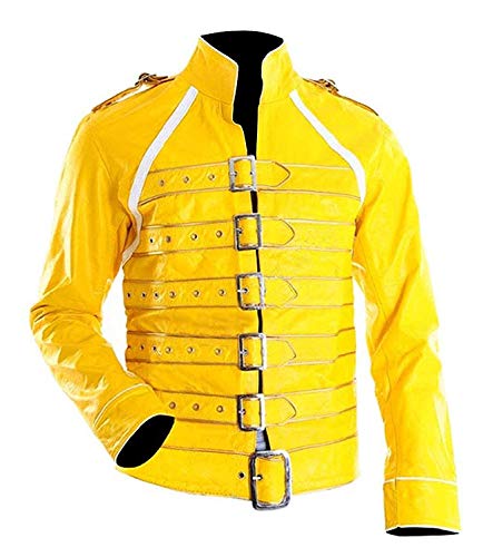 wowStore Freddie Mercury Concert Unisex Strap Yellow Synthetic Leather Jacket, gelb, S Cover