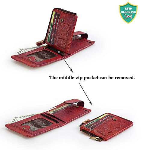 Women's Wallet RFID Blocking Leather Wallets for Women Vintage Bifold Wallets with Detachable Coin Pocket Large Capacity Purse(Red)3