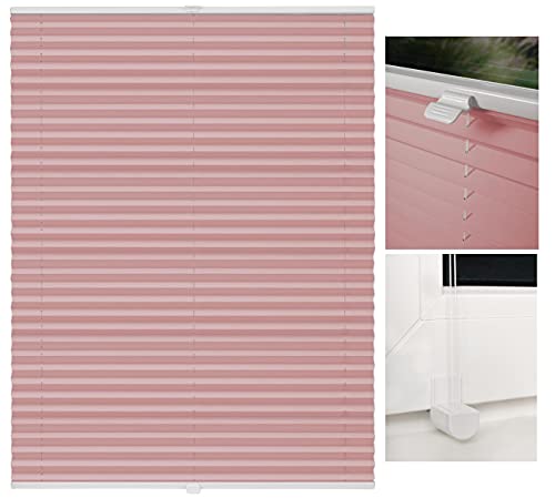 metablo Plissee ohne Bohren Klemmfix Faltrollo Jalousie Plisseerollo Sichtschutz und Sonnenschutz Blickdicht lichtdurchlässig Rollo für Fenster & Tür Rosa 40x130 cm