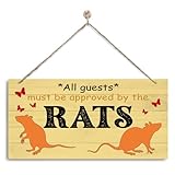 Rats Welcome Sign - Novelty Door Hanger, Decorative Wall Plaque for Front Door, Pet Decoration, Rustic Farmhouse Home Decor, All Guests Must Be Approved By the Rats