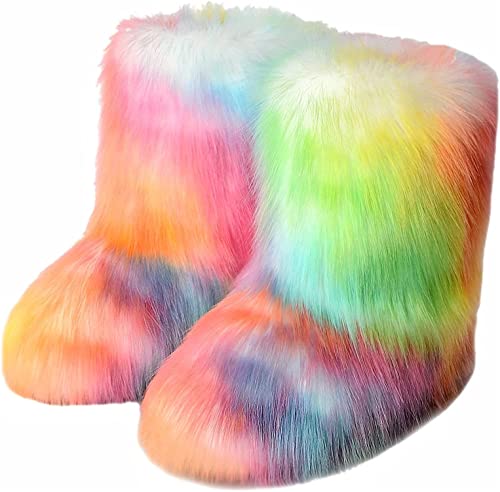 FUNCOS Women's Faux Fur Boots Warm Fuzzy Fluffy Winter Halloween Party Costume Shoes