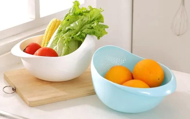 Miniatura 9 de Colador plástico para lavar arroz, porotos, frutas o verduras, cesta de cocina tamaño grande. (Rosado)