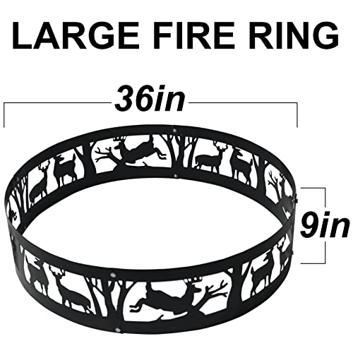 Sharellon Fire Pit Ring, Portable Fire Ring For Outdoor Camping Living Round Wilderness-Deer, Large Heavy Duty Wood Burning Fire Ring For Patio, Backyard - 36 Inch #TOP1