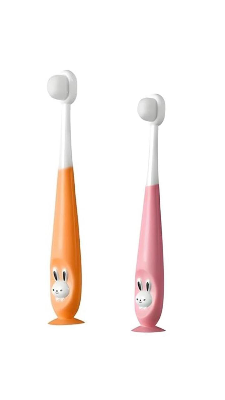 Baby Toothbrush with Bunny Design | Soft Bristle with Cup Base | Toothbrush For Kids (Pink, Orange, Standard)-picture-21