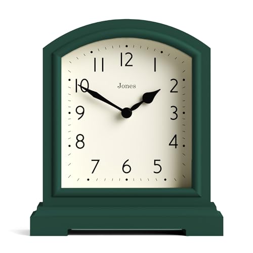 JONES CLOCKS Horloge de cheminée Tavern | Design à Sommet Arrondi Moderne | Vert foncé | Style Classique Contemporain pour Bureau, Table, étagère ou Table de Chevet