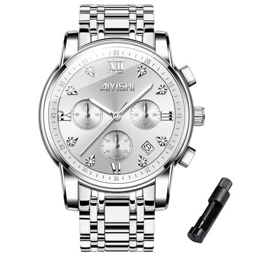 Montre chronographe homme acier inoxydable étanche résistant aux rayures avec dateur