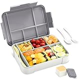 LOVINA Bento Box for Adult Kids, Stylish Teens Adult Lunchable Snack Containers With 5 Compartments, Durable, Microwave/Dishwasher Safe, BPA-Free, Perfect for On-the-Go Meal(Solid Grey)