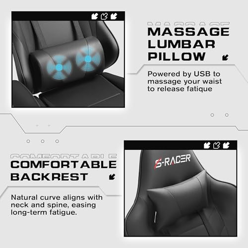 Homall Gaming Chairs, Computer Chair with Footrest and Massage Lumbar Support, Height Adjustable Game Chair with Headrest and Swivel Seat (Black) by Homall - Image 4