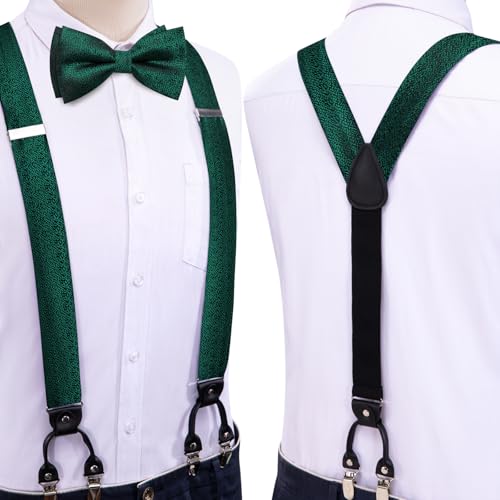 Image of Dubulle Suspender and Bow Tie for Men Paisley Solid Mens Suit Braces Pretied Bowtie and Handkerchief Cufflinks Formal Wedding