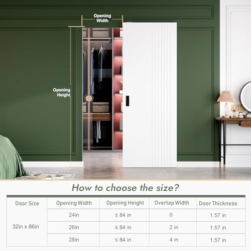 Image of Fredbeck White Concealed Barn Door 32x86 Fit Opening Width 24 inch~28 inch Hidden