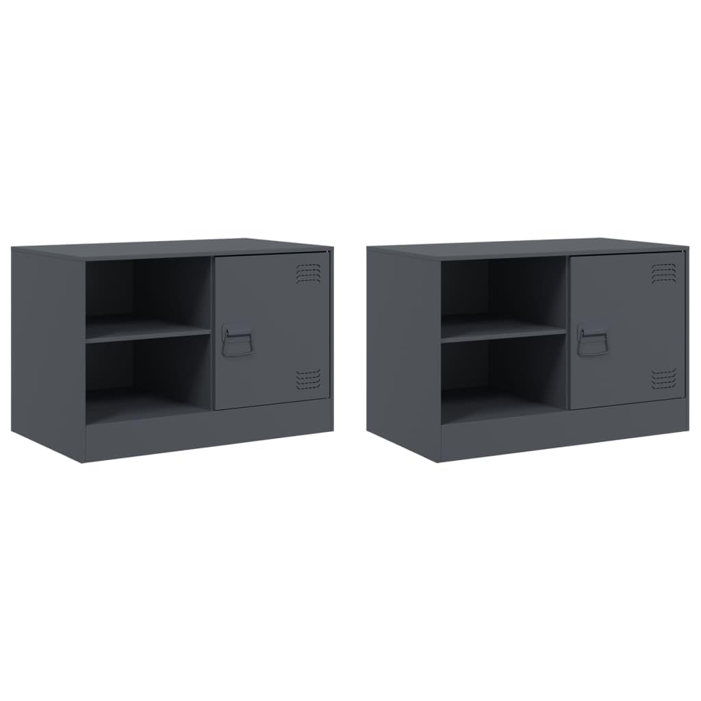 TV Sideboard Anthrazit 67x39x44 cm aus kaltgewalztem Stahl Modernes Lowboard mit Metallgriff und 2 Ablagen Robustes TV Möbel für Wohnzimmer Flur Schlafzimmer