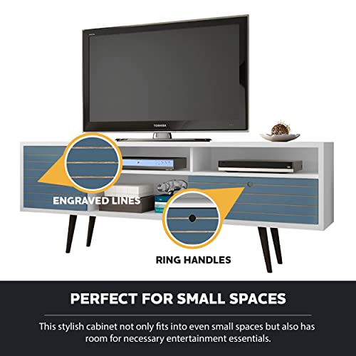 Manhattan Comfort Liberty Mid-Century Modern Living Room Tv Stand With Shelves And A Cabinet With Splayed Legs, 202Amc: 70.86 Inch, Aqua #TOP2