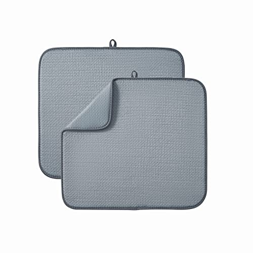 Image of Microfibre Drying Mat for Kitchen Dish Drying Drainer Mat Absorbent Drying Mat Washing Up for Glass, Plate & Cup 16inch x 18inch 2 Pack (Grey)