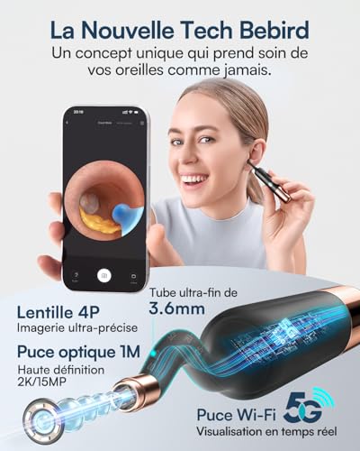 BEBIRD Earsight Ultra Camera Oreille Nettoyage - Otoscope oreille Flexible et Lumière - Kit d'ear cure (cure-oreille, pince à cérumen, goutteur) pour Adultes & Enfants – vue 3