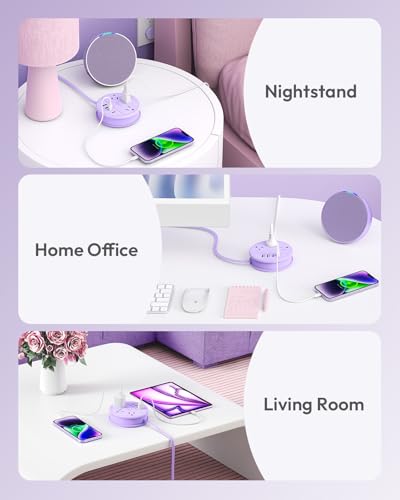 NTONPOWER Purple Travel Power Strip with 3 AC Outlet 4 USB(2 USB C), Dorm Room Essentials 4FT Flat Extension Cord, Purple Desk Accessories Compact fo for Hotel Travel Cruise Essentials - image 7