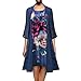 PMDKLSPQ Abito blu da donna, lunghezza al ginocchio, da donna, casual, bohémien, con scollo rotondo, lungo, a mezza manica, chiffon, cardigan, alla moda, rosso, da spiaggia, da spiaggia, Blu, XXXXXL