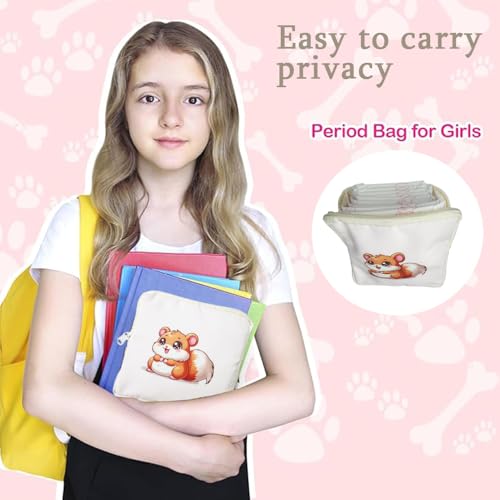 Image of Squirrel Period Bags for Teen Girls,Wish Sanitary Pad Storage Bag Portable Period Bag for Pads /Sanitary Napkins,Sanitary Napkin Storage Bag First Period Gifts for Teen Girls, Set of 4