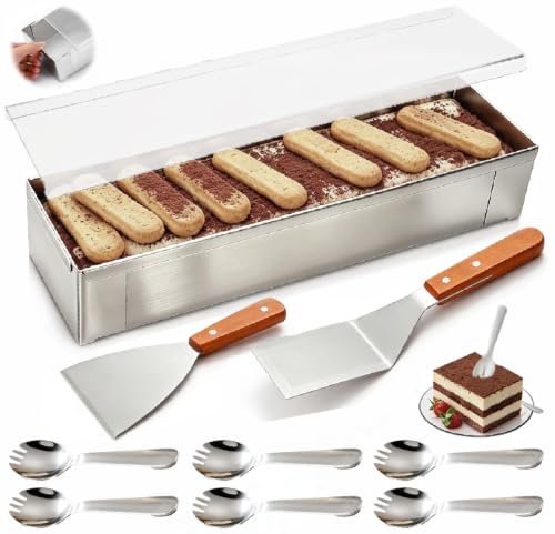 Anfuey 1 Pack Tiramisu Pan with Acrylic Lid, Metal Spatula and Spoon