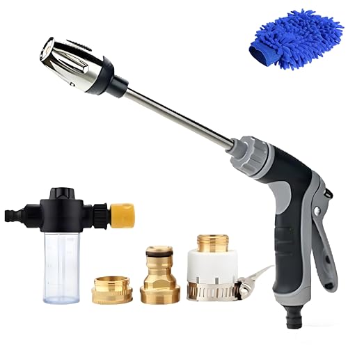 Hosehawk Pro Pressure Washer, Hose Hawk Compressor Hose Spray Nozzle Gun, with 360° Rotating for Three Spray Modes with Foam Pot for Car Washing, Patios and Furniture (A)
