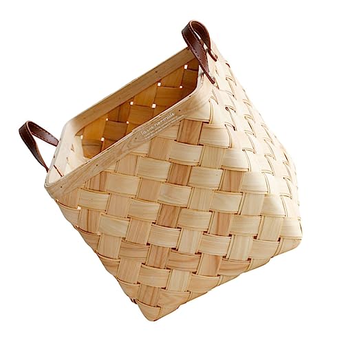 UKCOCO 1Pieza Cesta De Almacenamiento Tejida De Doble Con Asa De Cuero Cesta Decorativa Para Ropa Sucia y Organización Para Dormitorios y Salas