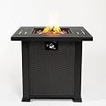 28'' Propane Fire Pit Table, 50,000 BTU Fire Table with Steel Lid, Big Legs, Laval Rocks.
