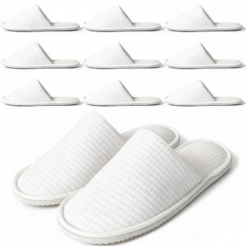 Anmerl 10 Paires de Pantoufles Jetables pour Hôtels Slippers Invités en Vrac pour Maisons, Spas, Mariages, Voyages, Taille Universelle, Antidérapantes, Lavables et...