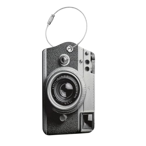 Vintage Camera Luggage Tag, Suitcase Tags with Privacy Flap and Metal Loop, Luggage Tags for Suitcases, Identifiers Travel Essentials Bag Tag, Camera Gifts for Women Men Friend