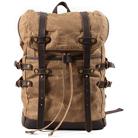 Vintage Bag Outdoor Waterproof Waxed Canvas Leather Vintage Retro Day Use High School Rucksack Backpack Bag Crossbody Bag (Color : Brown, Size : 31cm*13.5cm*43cm) Cover