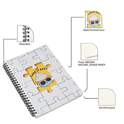 Image of Papboo A5 Handy, Cake IT Easy, Easy to Carry Spiral Wiro Notebook : 100 GSM Natural Shade Paper, Dot Grid, 120 Pages, Journal, Diary, Gift