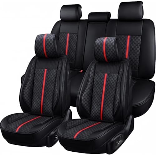OASIS AUTO Car Seat Covers Full Set, Luxury Waterproof Leather Seat Covers, Universal Fit for SUV, Sedan, Pick-up Truck, Automotive Interior Protectors Fit Most Cars (OS-007 Black)