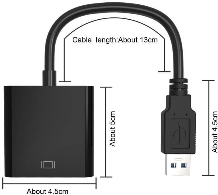 USB 3.0 to VGA Adapter, USB 3.0/2.0 to VGA 1080P Adapter (Male to Female), Multi Monitor External Video Graphic Card Cable Converter for Windows 10/8.1/8/7/XP Built-in-Drivers