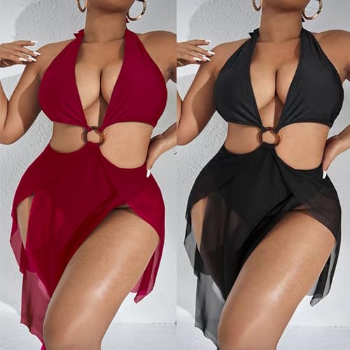Maillot de bain une pièce grande taille dos nu patchwork galbant - 6
