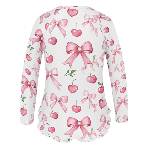 ALAZA Bow Cherry Leaf Girls One Piece Swimsuit Long Sleeve Rash Guard Swimsuits UV 50+ Swimwear Zipper3