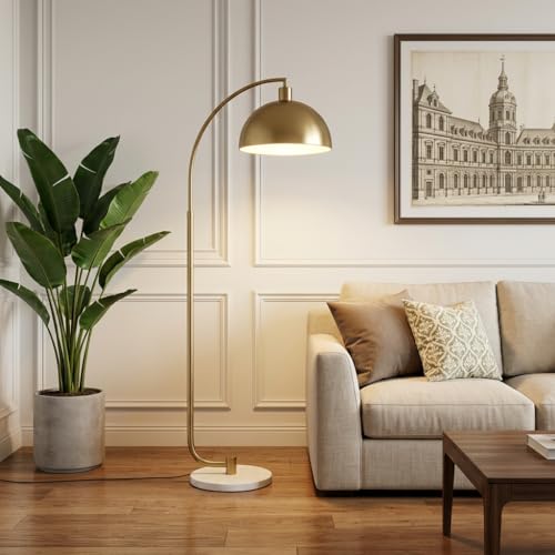 Image of Floor Lamp 3-Color CCT Warm Natural Cold White Gold Metal Arc Standing Lamp for Living Room Bedroom Home Decor E27