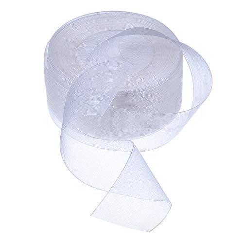 Outus Sheer Organza Ribbon for Gift Wrapping Chiffon Tulle Mesh Ribbon Clear Weeding Christmas Tree Decor DIY Crafts(1.6 Inch Wide 49 Yard Long,White)