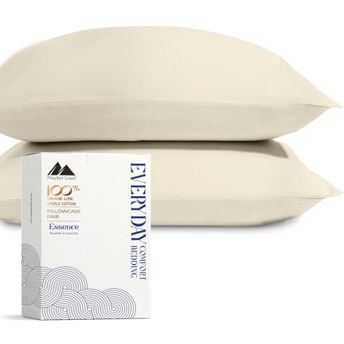 Image of Mayfair Linen Organic Cotton Queen Pillow Cases Set of 2 (21 inch x 32 inch), Ivory