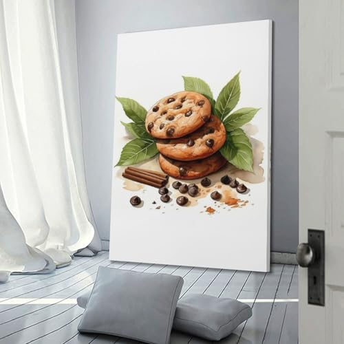 Toile biscuits chocolat aquarelle cadeau déco cuisine 20x30cm