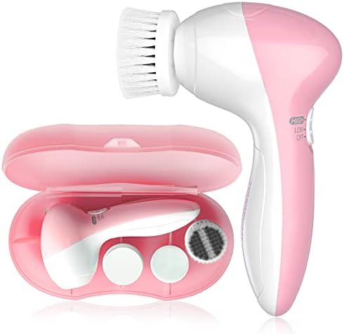 TOUCHBeauty Facial Cleansing Brush Set with Case & 3 Spin Brush Heads for Beginner/Teenagers, Battery Powered, Mini Travel Size Pink