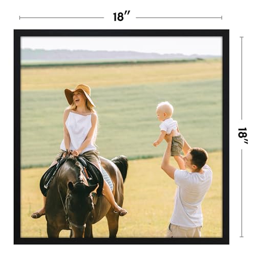 Image of Americanflat 18x18 Picture Frame with Polished Plexiglass - Streamline Collection - Thin Border Square Frame for Wall Display - Hanging Hardware Included - Black