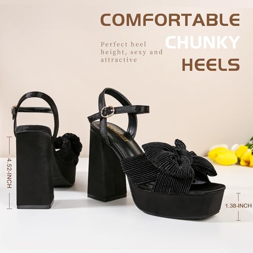 Image of KHPAERMEI Bow Knot Platform Heels for Women Chunky Heeled Sandals