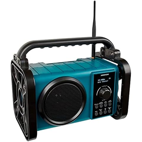 MEDION E66877 DAB+ Baustellenradio (Robustes Gehäuse, Spritzwassergeschützt (IP44), Bluetooth 5.0, PLL UKW Radio, LED-Arbeitslicht, Akku- und Netzbetrieb) blau Cover